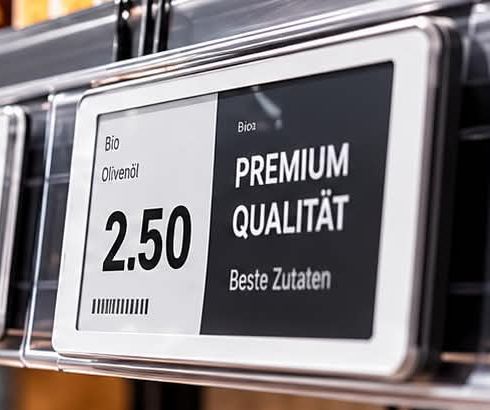 Elektronisches Preisschild an der Regalkante